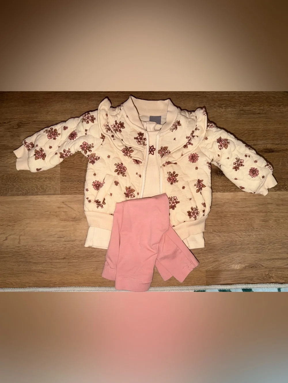 Tahari Cream Floral Quilted Jacket with Pink Leggings